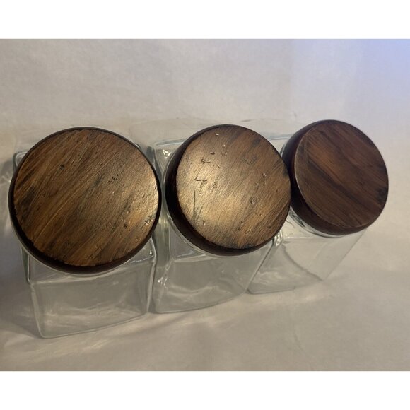 Vintage Hexagon Glass Merchant Canister Candy Cookie Jar Apothecary Set Of 3 - Picture 5 of 7